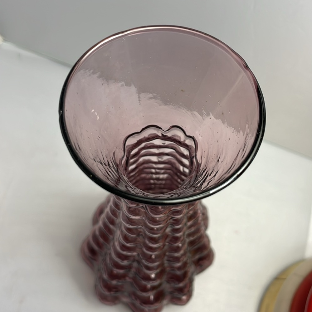Vintage Empoli Italy Barnacle Amethyst Glass Vase‎ 11" Tall MCM - Picture 7 of 8